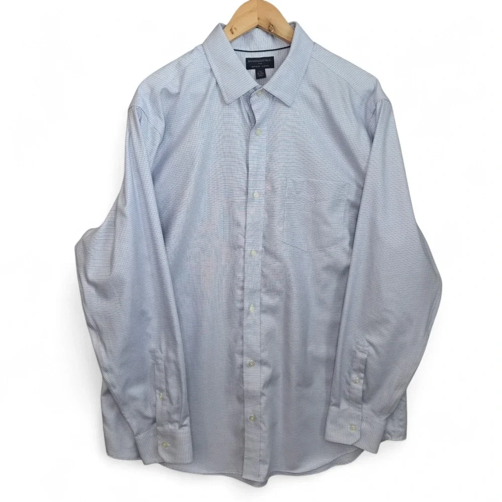 Banana Republic Dress Shirt Mens 18-18.5 XXL Blue Button No Iron Slim Fit Career